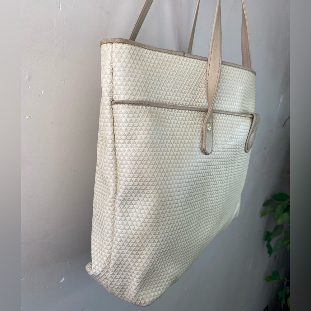 Vintage 1983 Liz Claiborne Textured Tote Bag Cream Tan - Picture 5 of 14